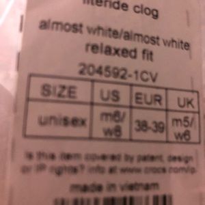 White Literide Crocs; new, still in package